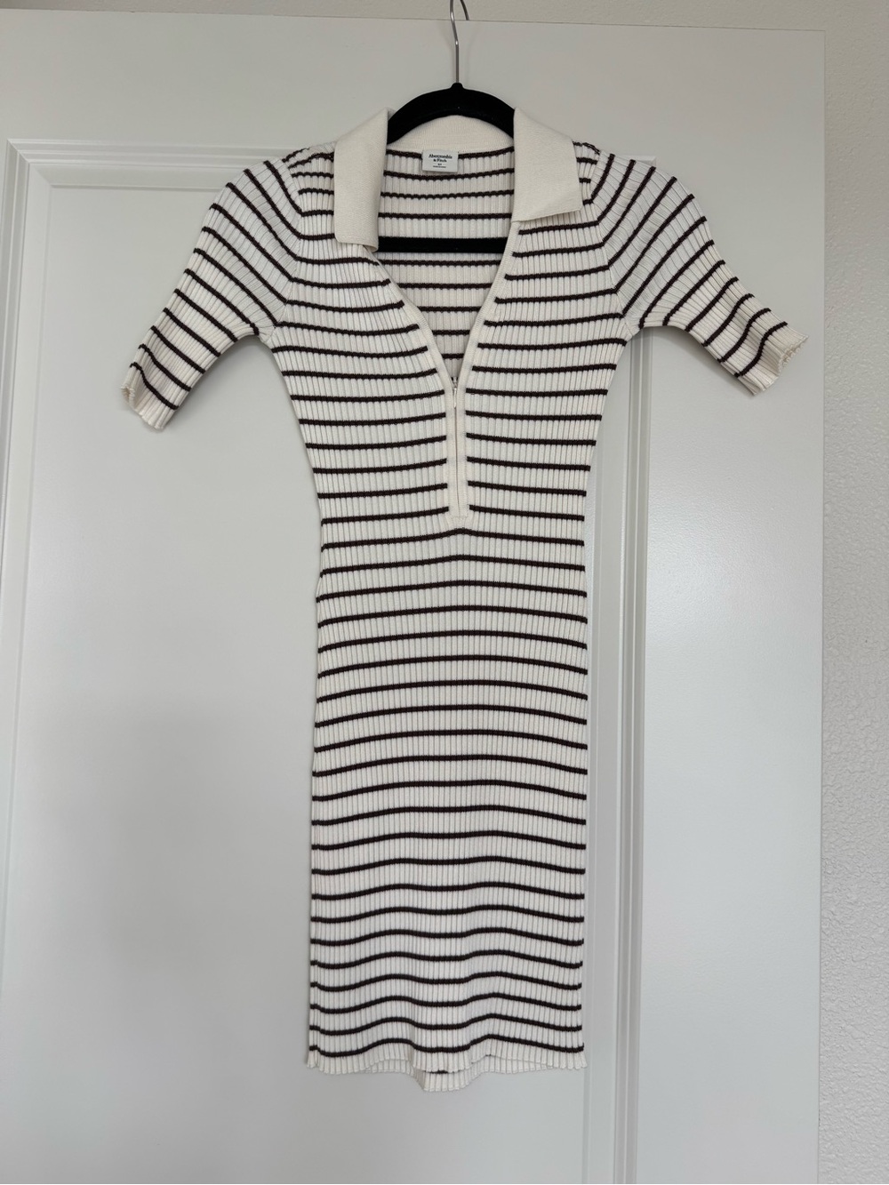 Abercrombie & Fitch Cream and Brown Striped Polo Midi Dress